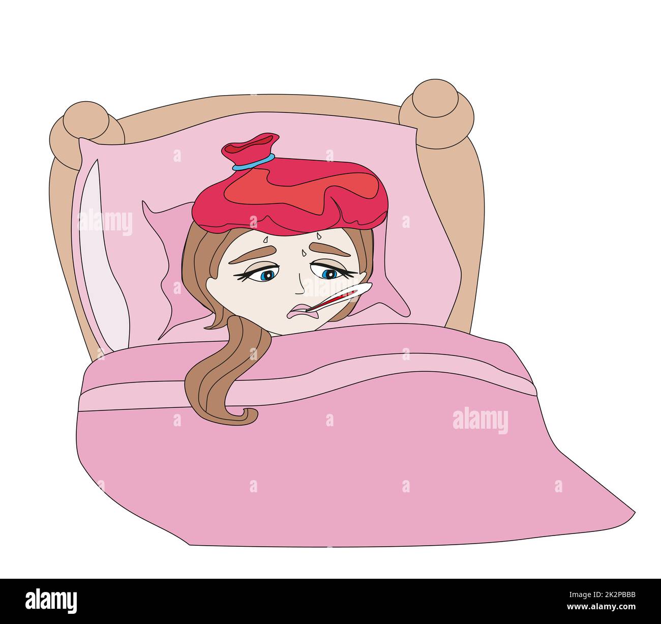 Illustration of a Sick Girl lying in bed Stock Photo Alamy