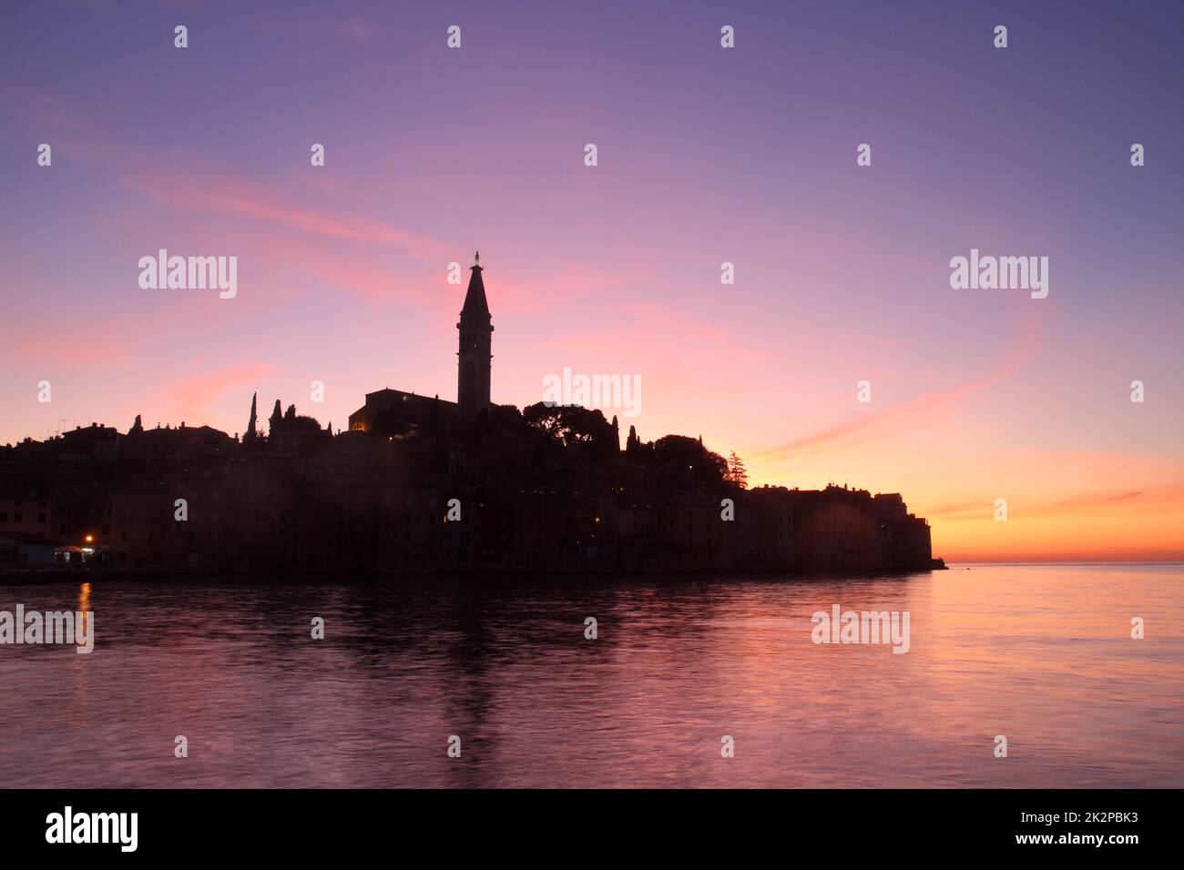 lovely sunset at the old town of Rovinj, Croatia Stock Photo