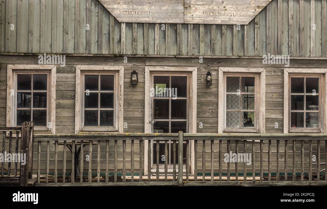 facade with many windows from a house in a western town Stock Photo