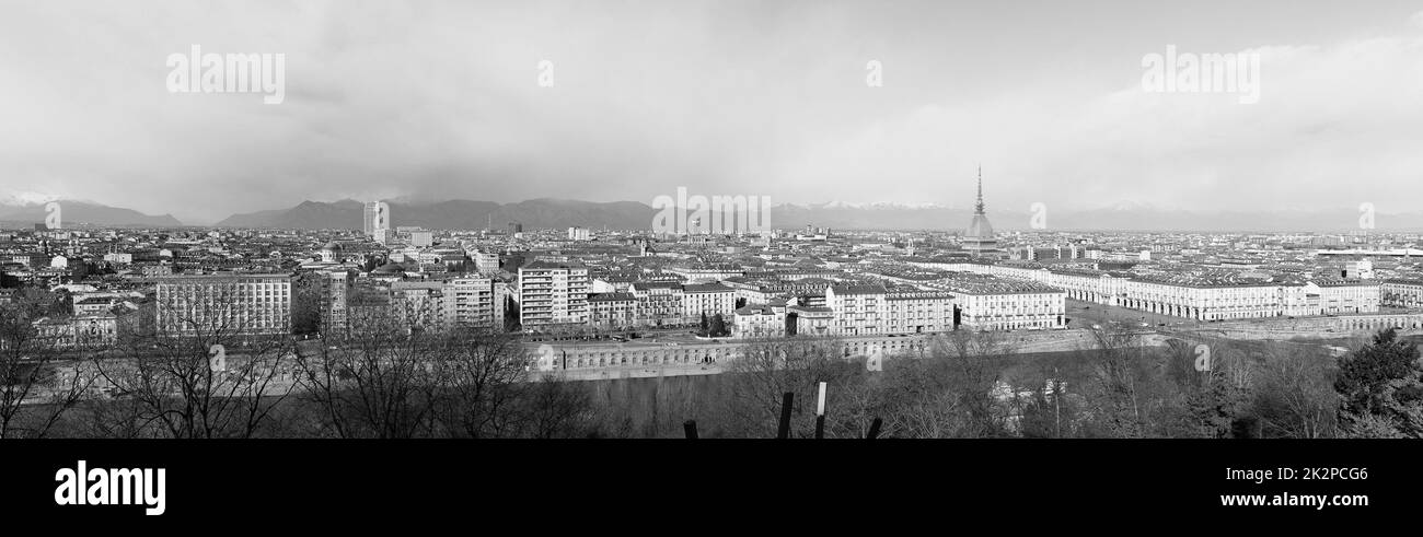 Wide panoramic aerial view of Turin in black and white Stock Photo - Alamy
