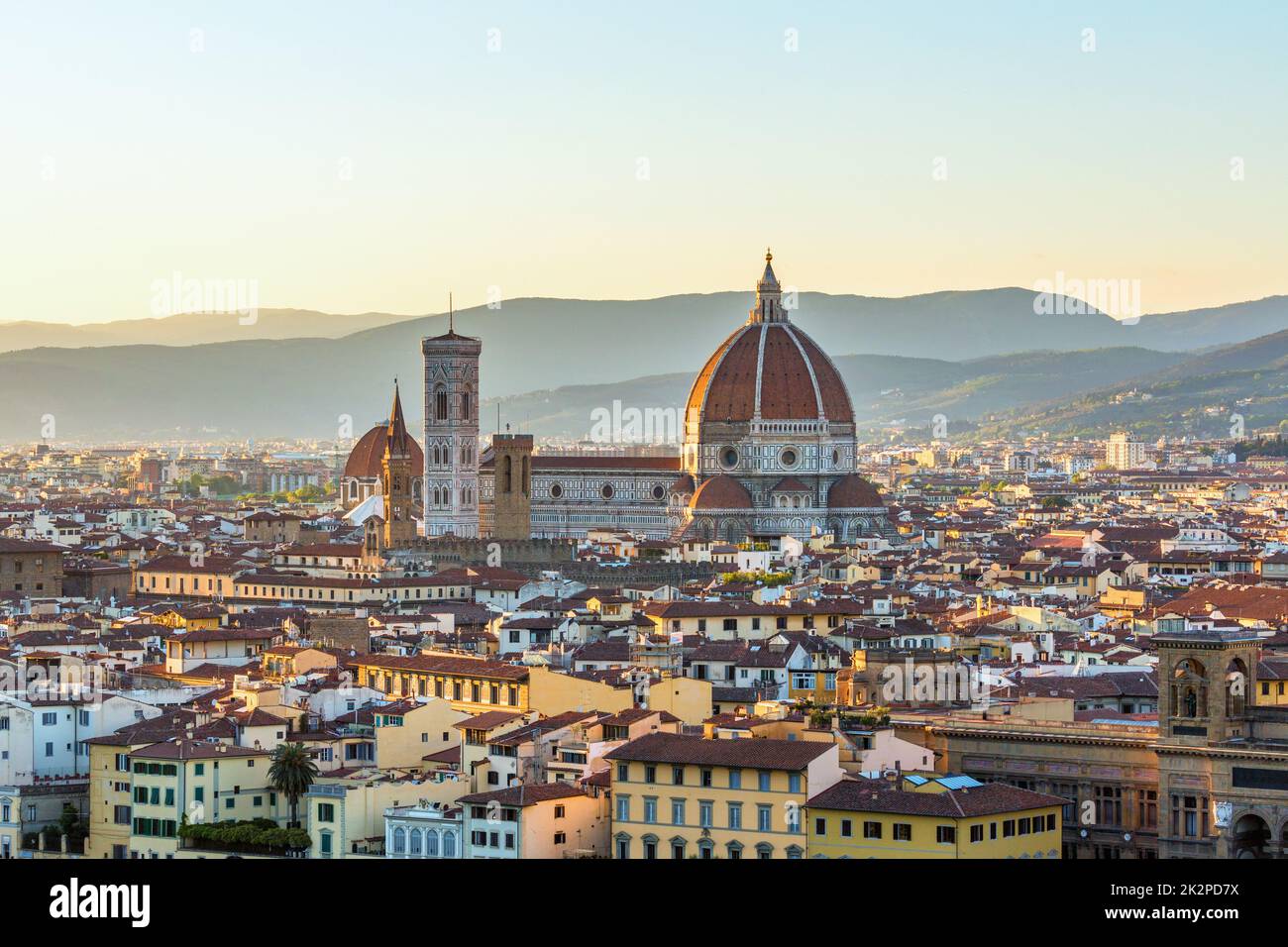 View of Florence at sunset with Cattedrale di Santa Maria del Fiore Stock Photo