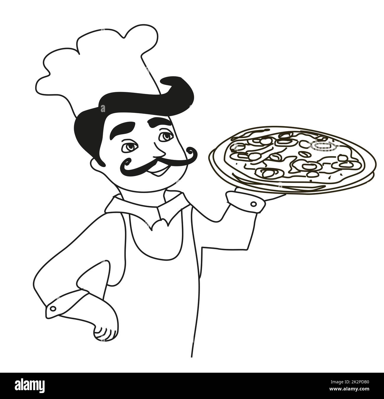 chef with pizza - doodle Illustration Stock Photo
