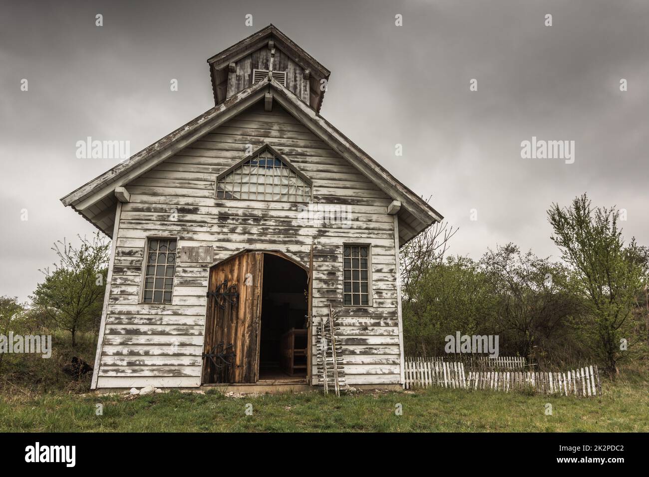 abandoned church in a western town outside Stock Photo
