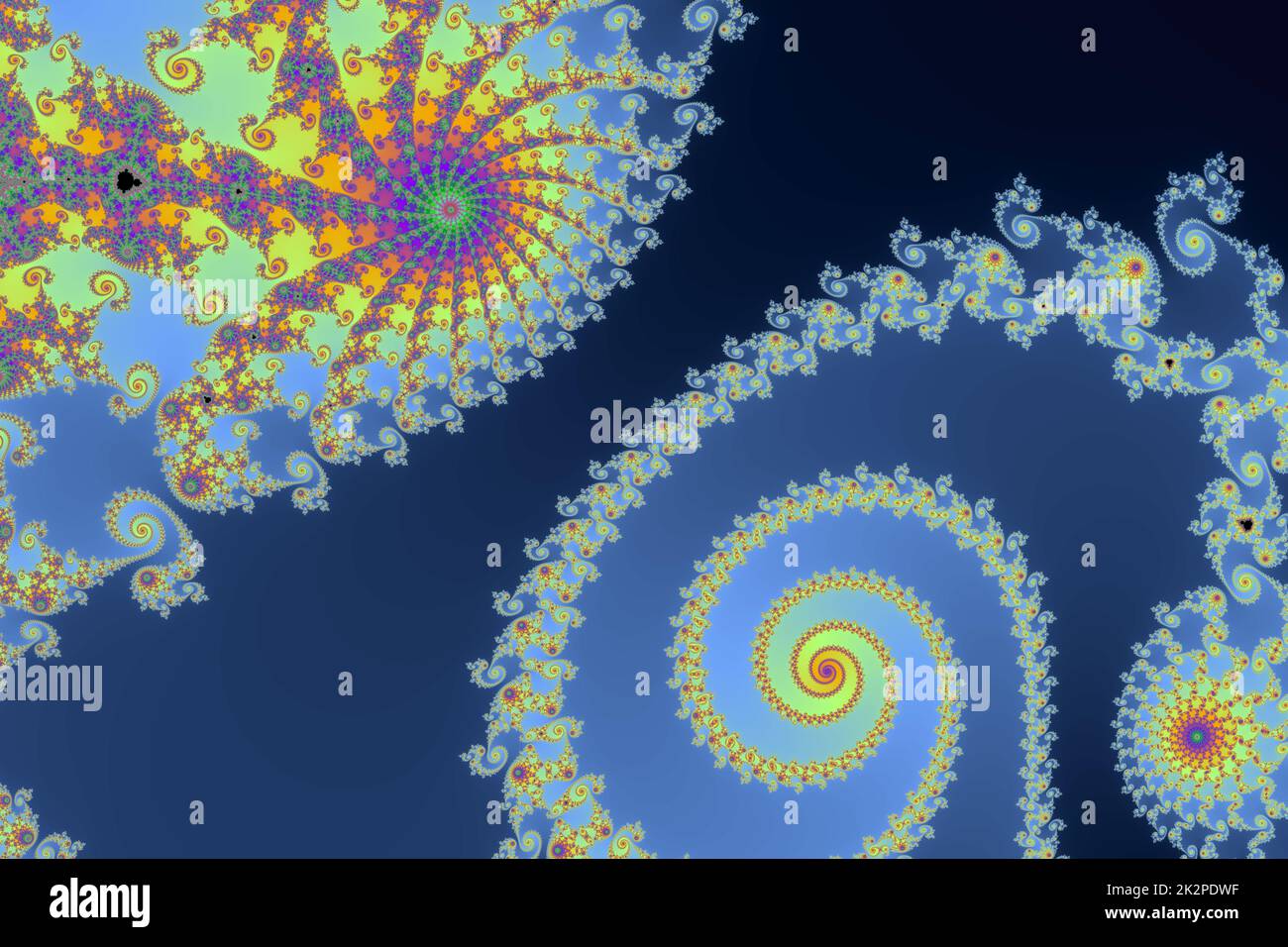 Beautiful zoom into the infinite mathematical mandelbrot set fractal. Stock Photo