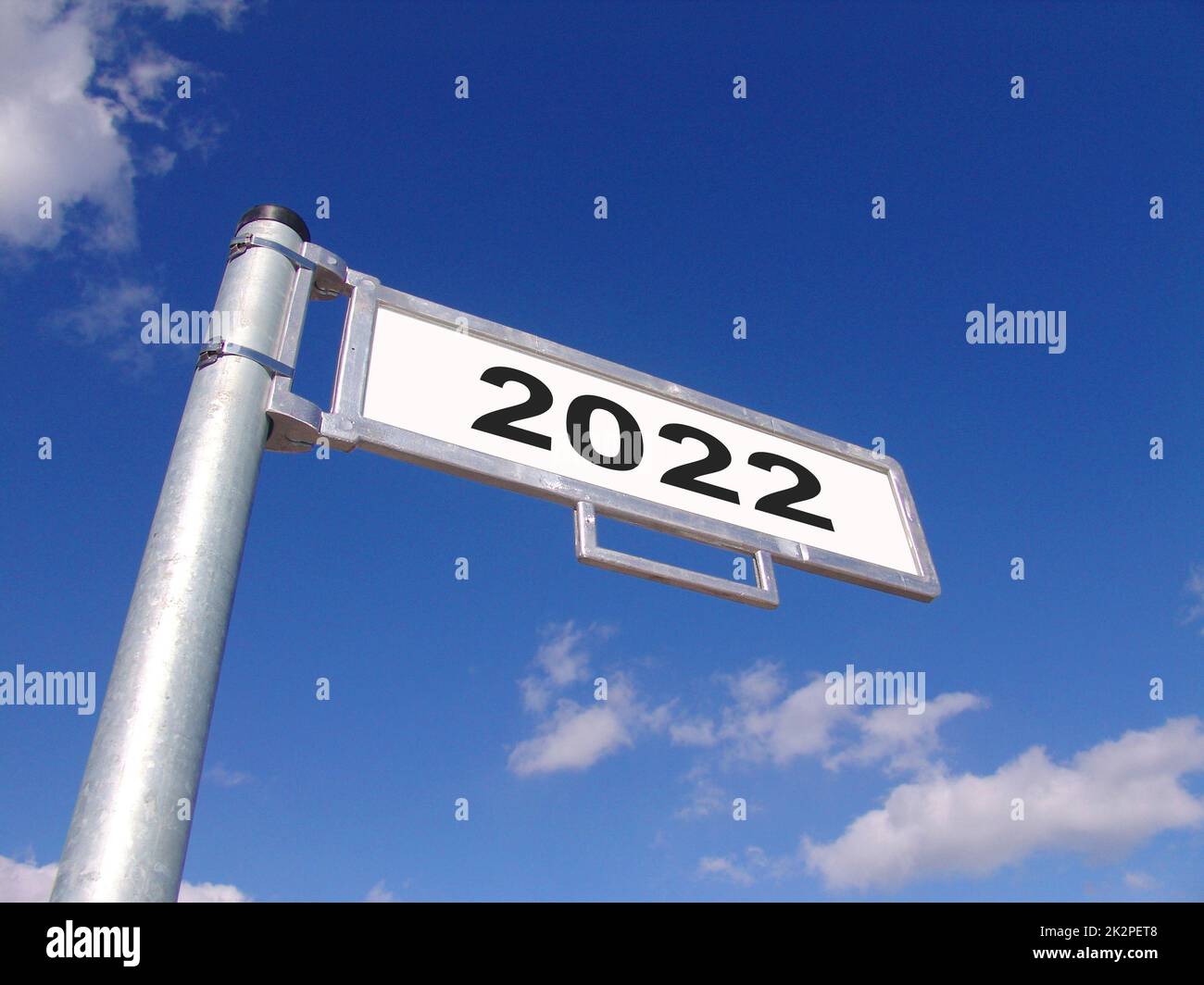 Sign with blue sky showin year 2022 Stock Photo