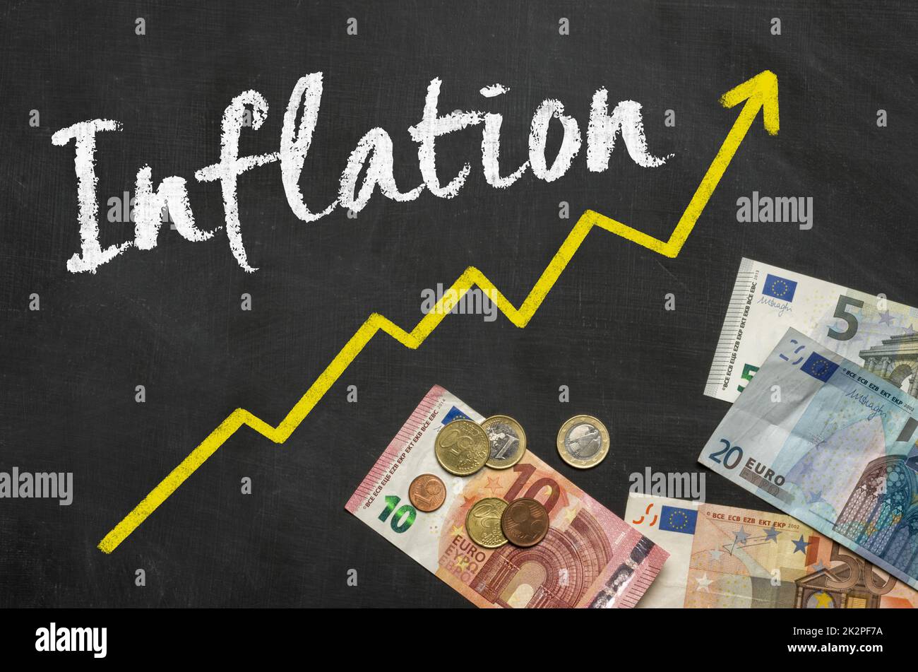 Text on blackboard with Euros- Inflation Stock Photo