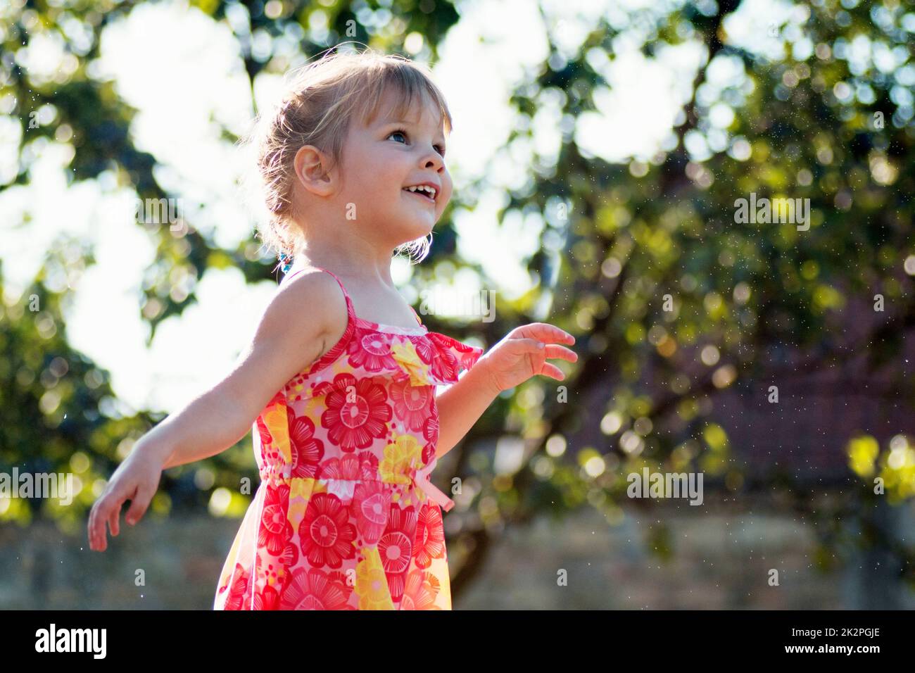 joyful little girl in dress Stock Photo