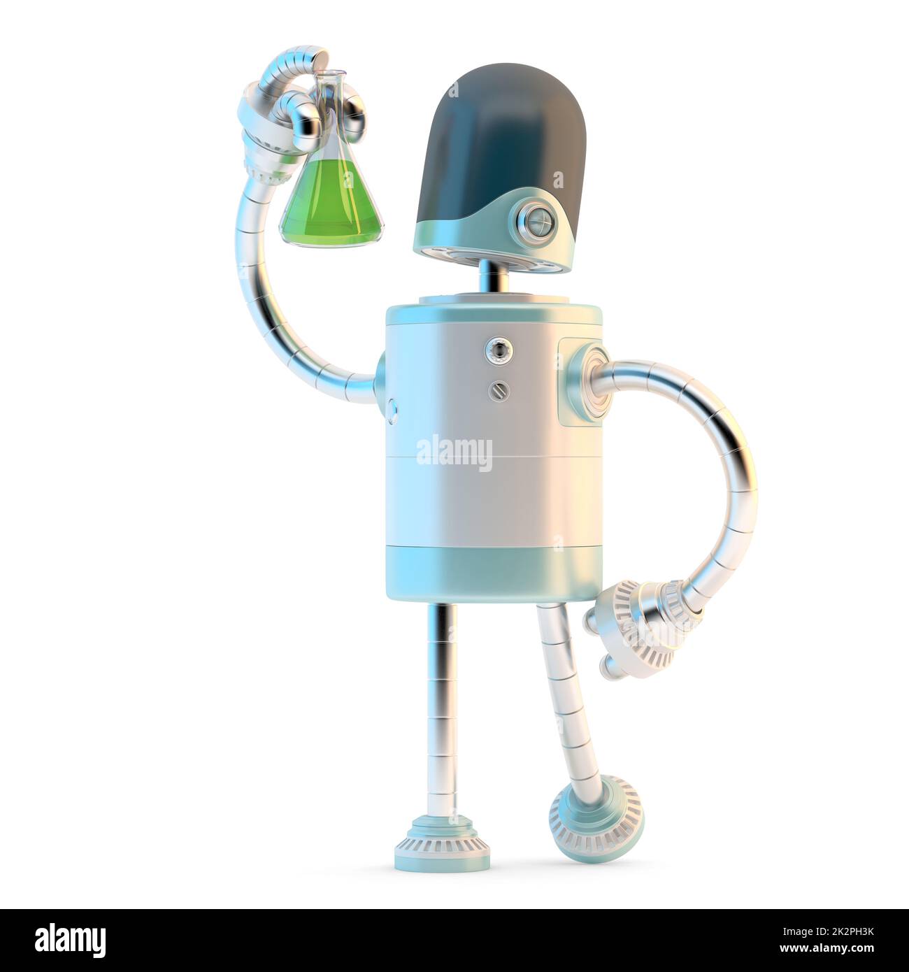 Robot with test flask. Technology research concept. 3D illustration
