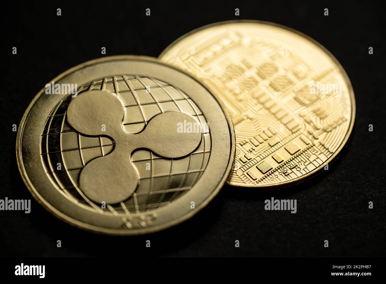 Golden Ripple XRP cryptocurrency Stock Photo