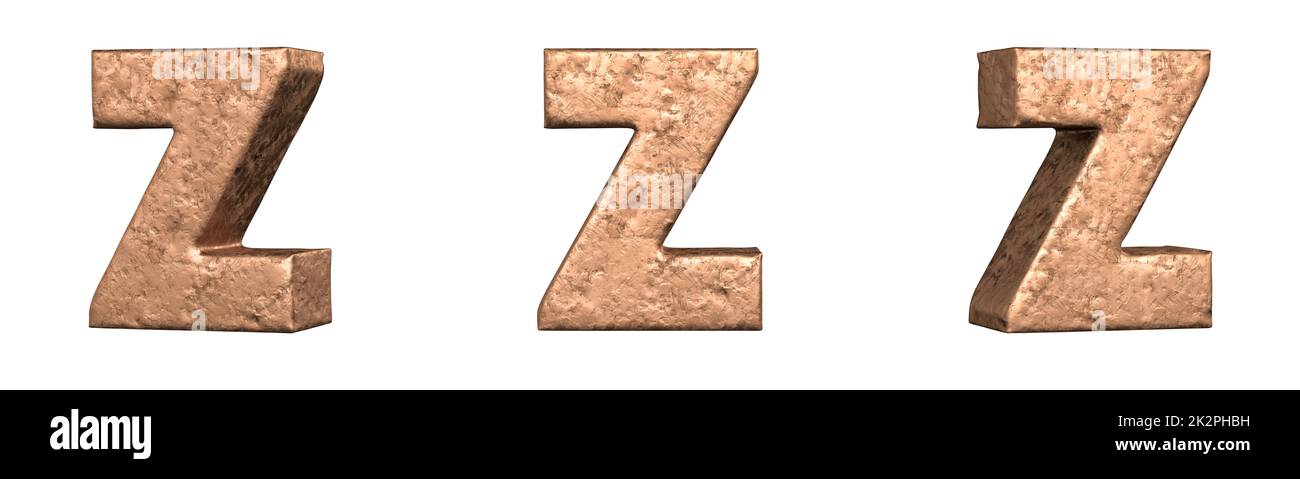 Letter Z from Copper letters alphabet collection set. Isolated. 3D ...