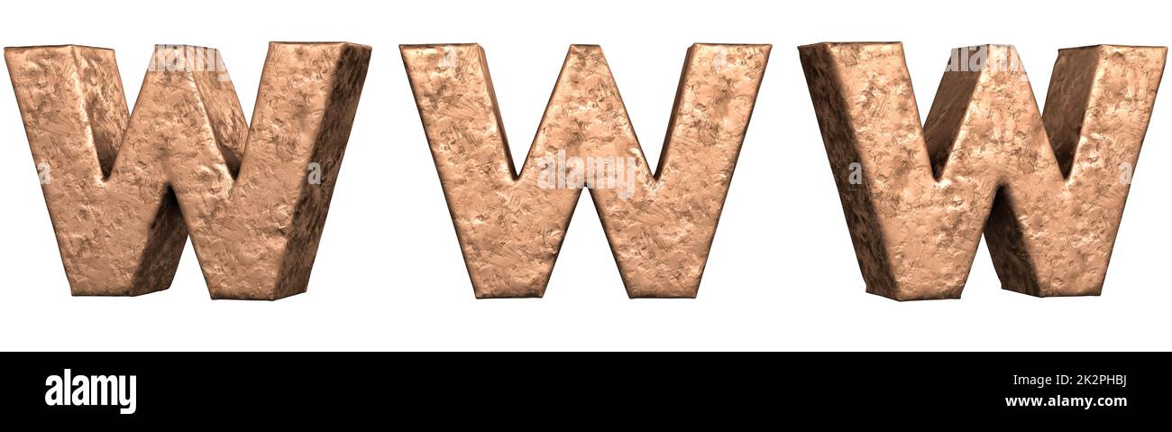 Letter W from Copper letters alphabet collection set. Isolated. 3D ...