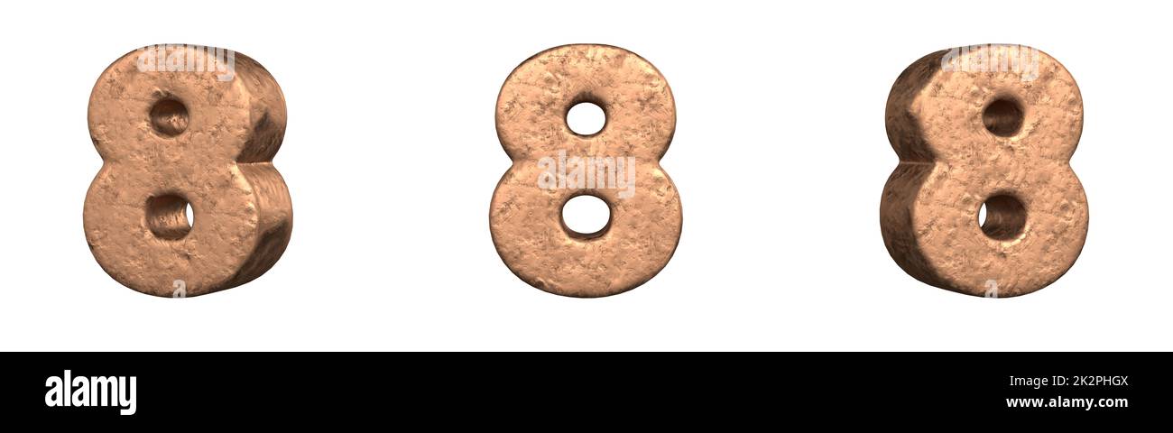 Number 8 (Eight) from Copper numbers collection set. Isolated. 3D Rendering Stock Photo