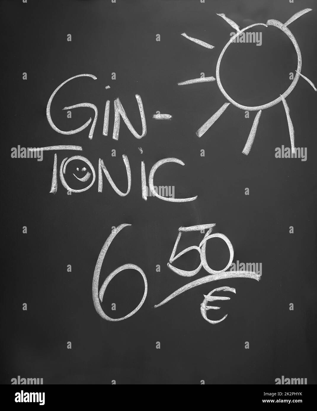 Advertising board for gin and tonic, at 6.50 euros a piece. Stock Photo
