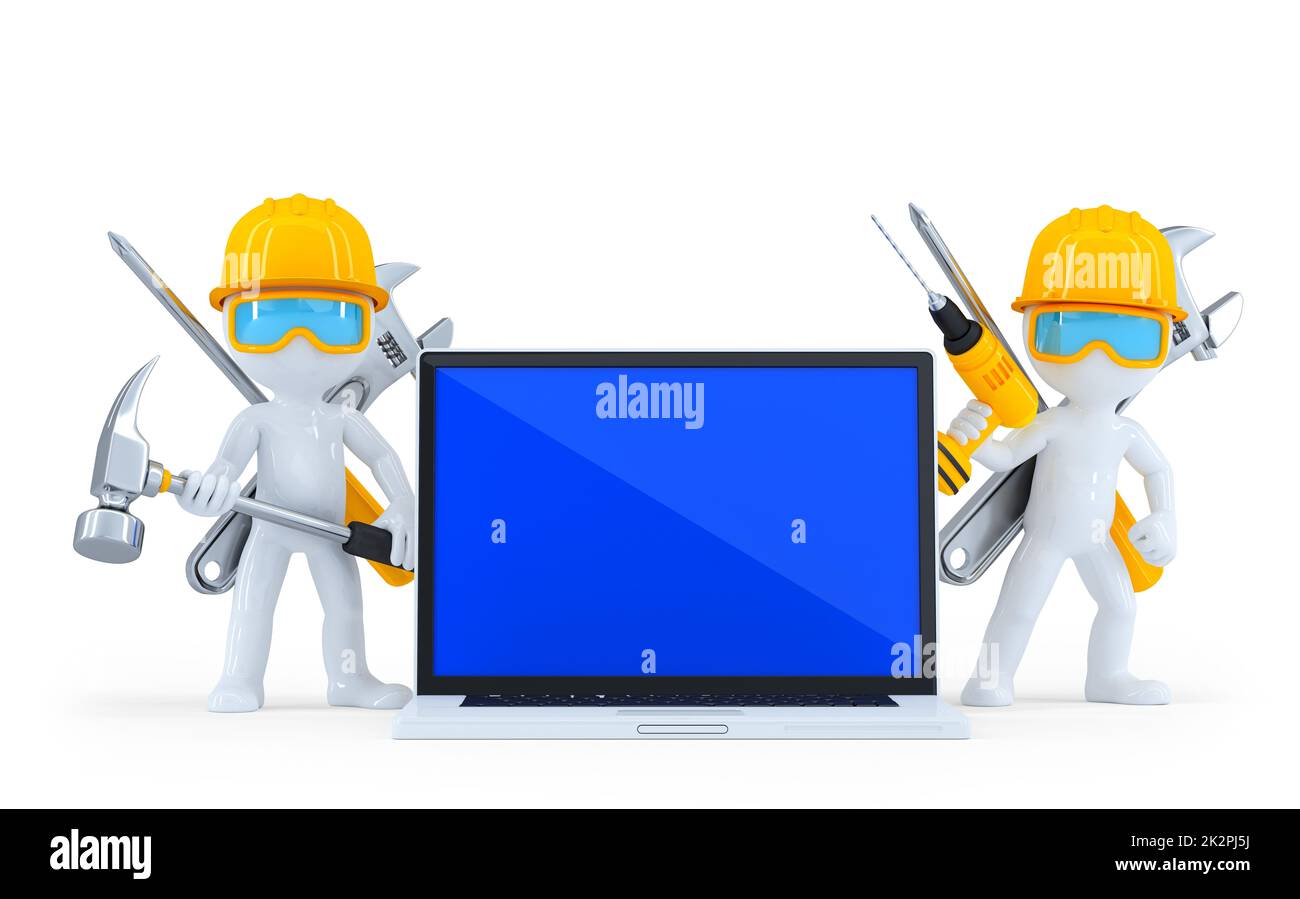 Industrial worker with laptop. Isolated. Contains clipping path Stock ...