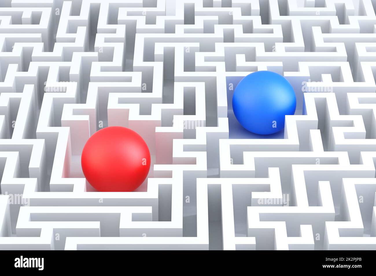 Two Spheres in a maze. Conceptual illustration. Stock Photo