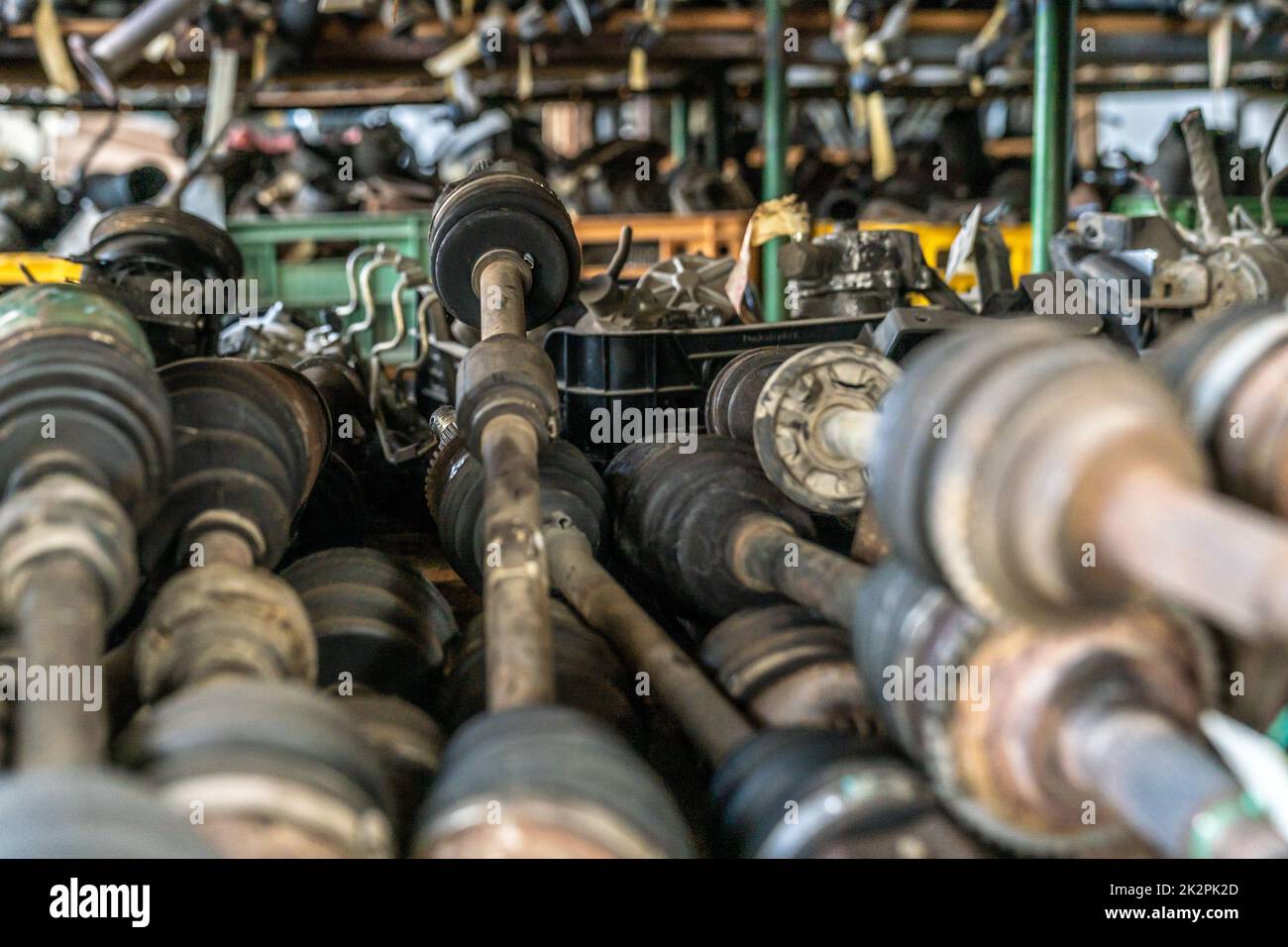 parts of dismantled cars at the car wreck Stock Photo