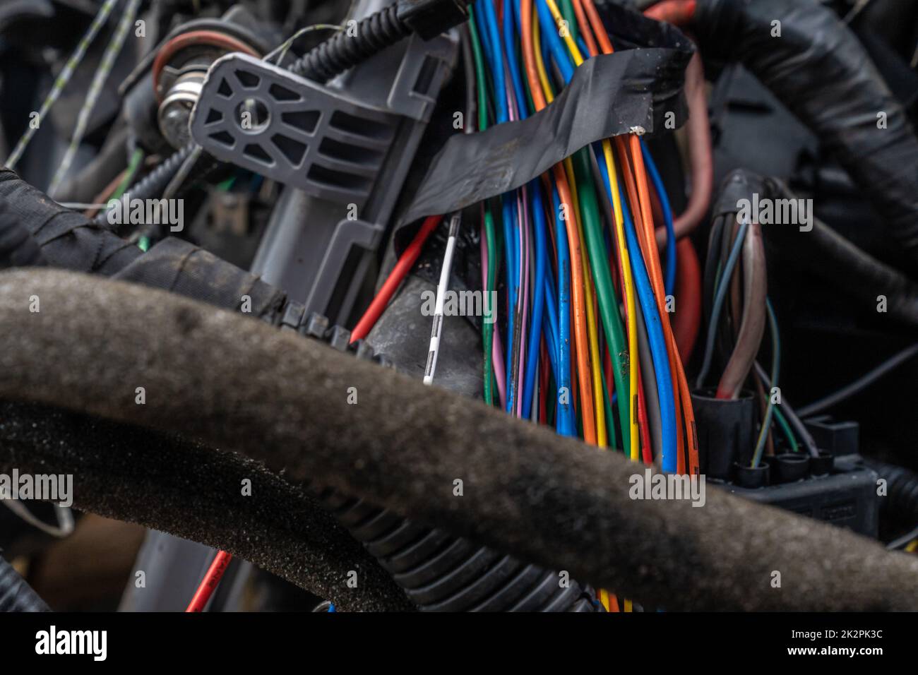 electric cables from a car at a car warehouse Stock Photo Alamy