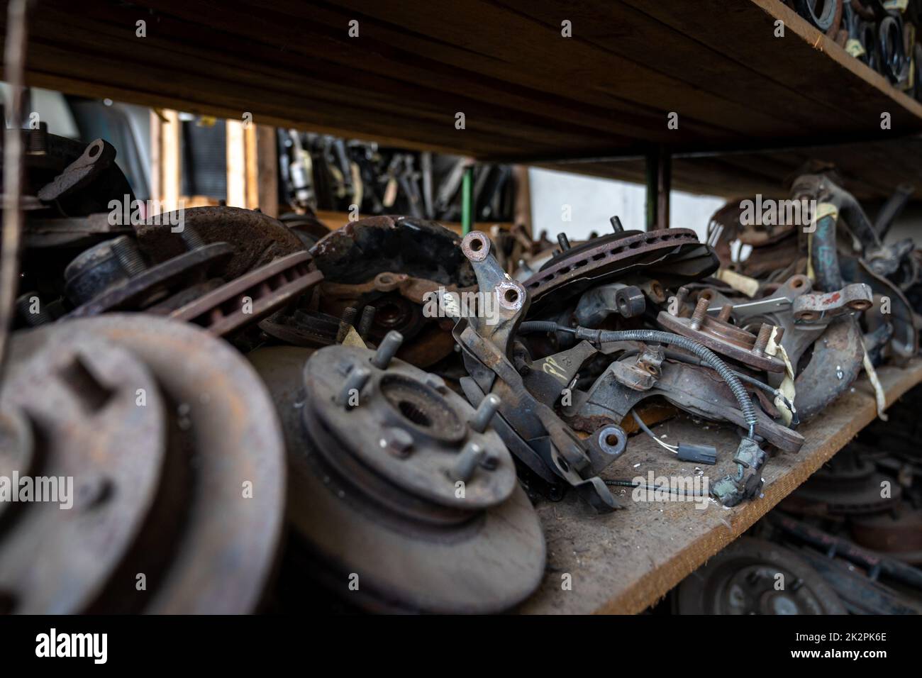 parts of dismantled cars at the car wreck Stock Photo