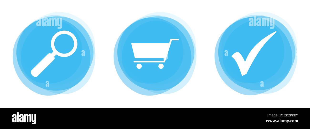 White Icons on light blue Buttons: Search and Find Products and Stores ...