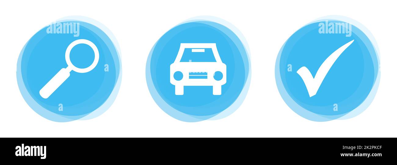 White Icons on light blue Buttons: Search and Find Car Stock Photo