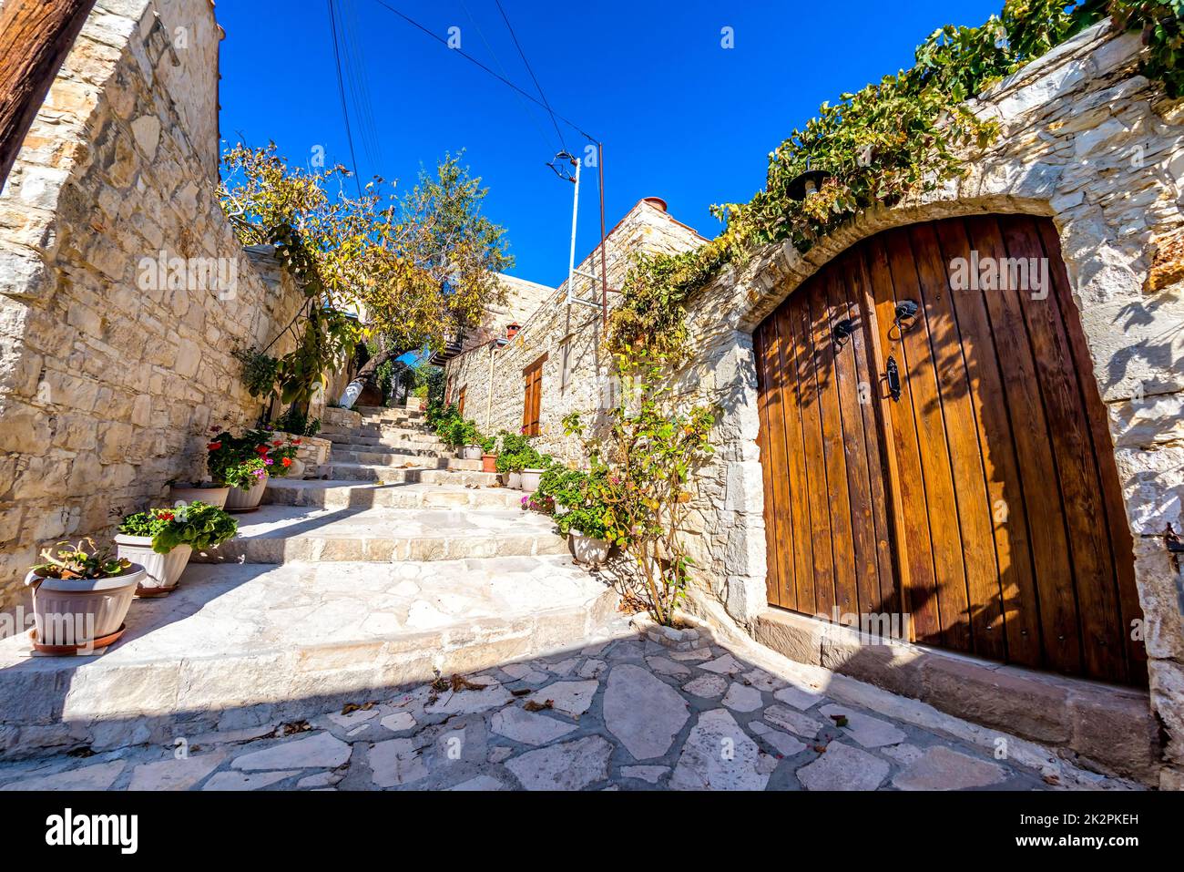 Picturesque corner of a Lofou Village. Lofou village, Limassol district, Cyprus Stock Photo