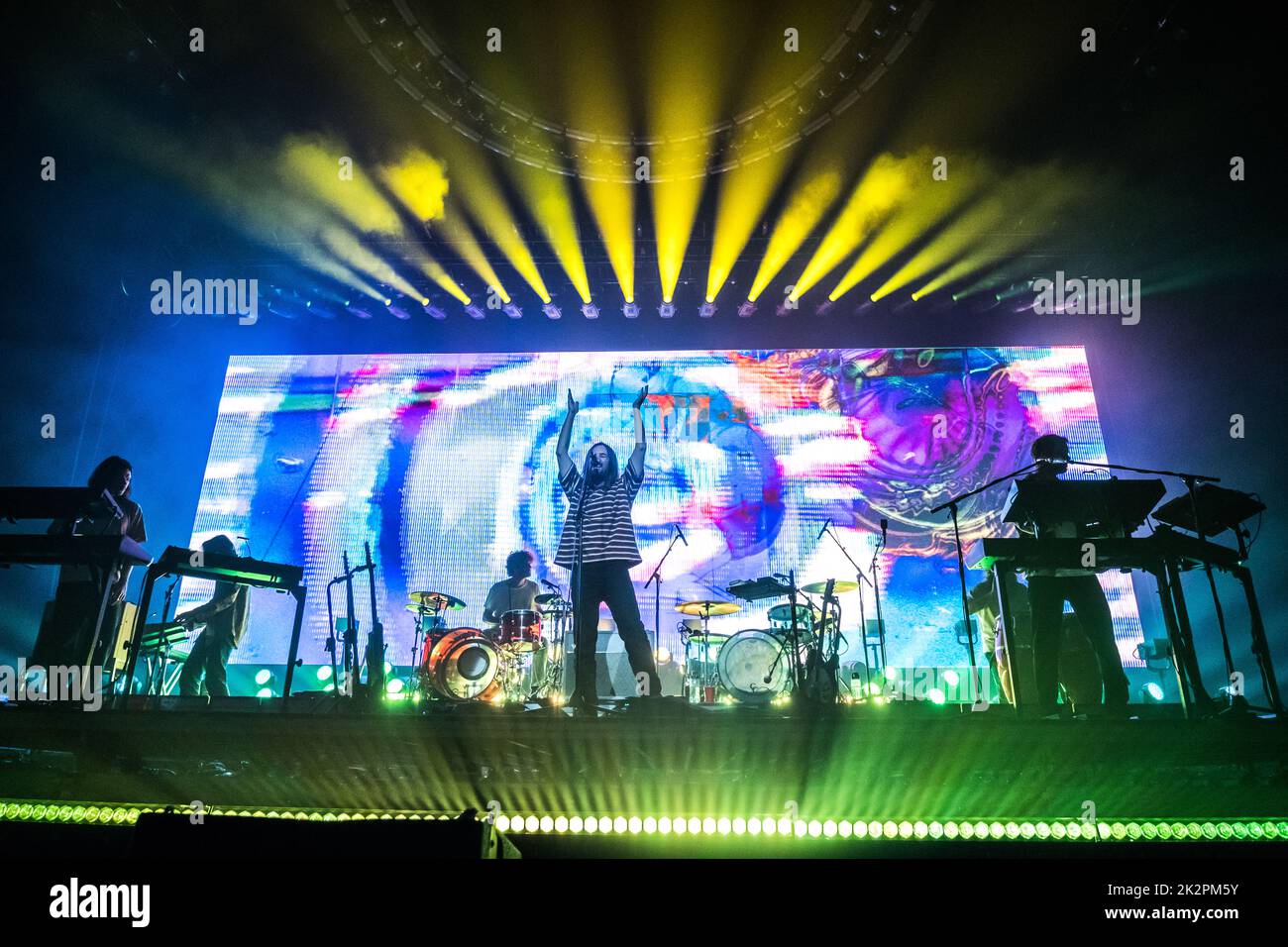 Copenhagen, Denmark. 22nd, August 2022. The Australian band Tame Impala performs a live concert Royal Arena in Copenhagen. Here singer and musician Kevin Parker is seen live on stage. (Photo credit: Gonzales Photo - Bo Kallberg). Stock Photo