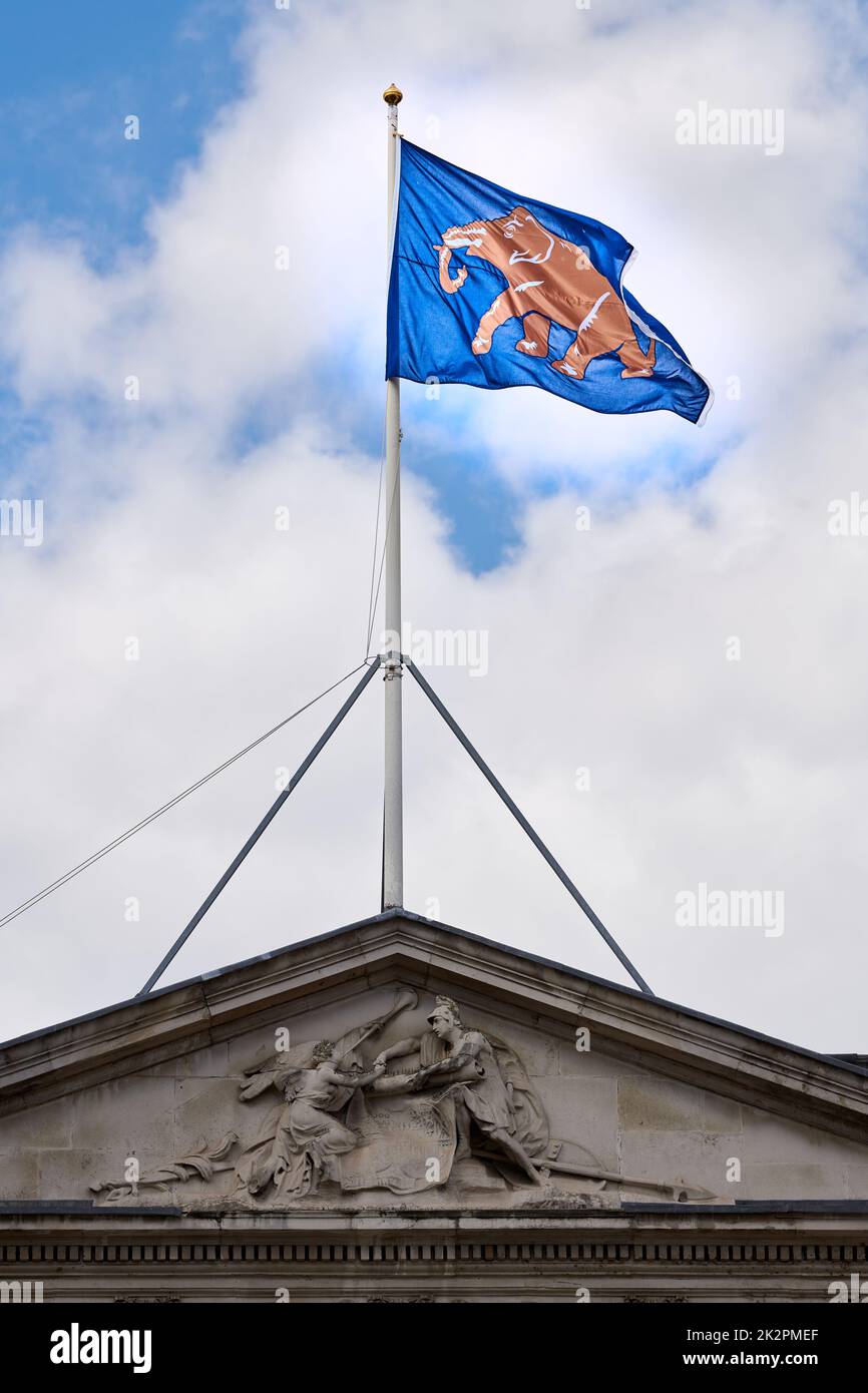 A flag flutters over the Oriental Club, Stratford Place, off Oxford Street, London, England. Stock Photo