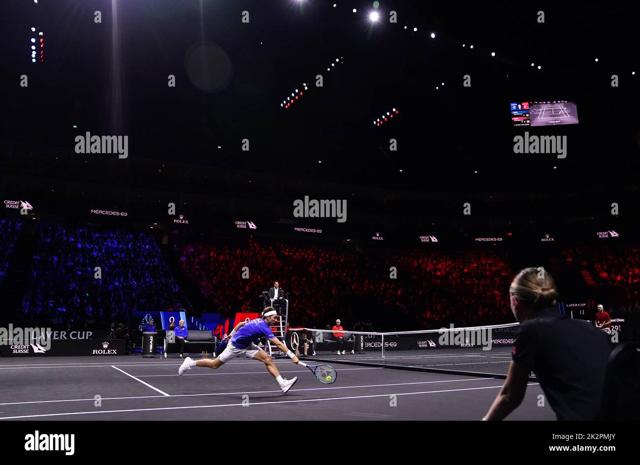 Team Europe's Casper Ruud in action against Team World's Jack Sock (not pictured) on day one of the Laver Cup at the O2 Arena, London. Picture date: Friday September 23, 2022. Stock Photo