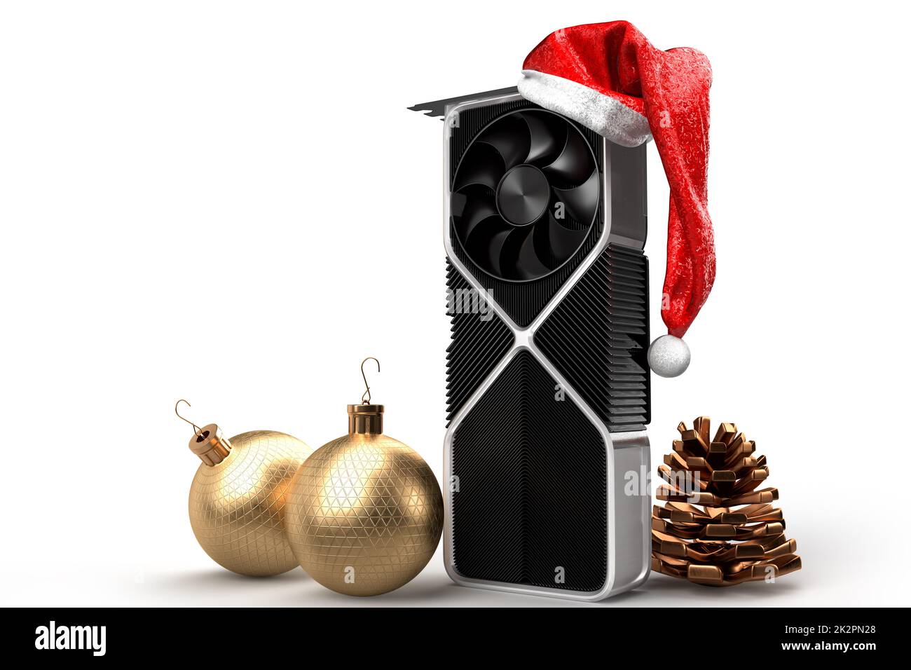 Festive PC graphic video card. Christmas concept. 3D Rendering Stock Photo