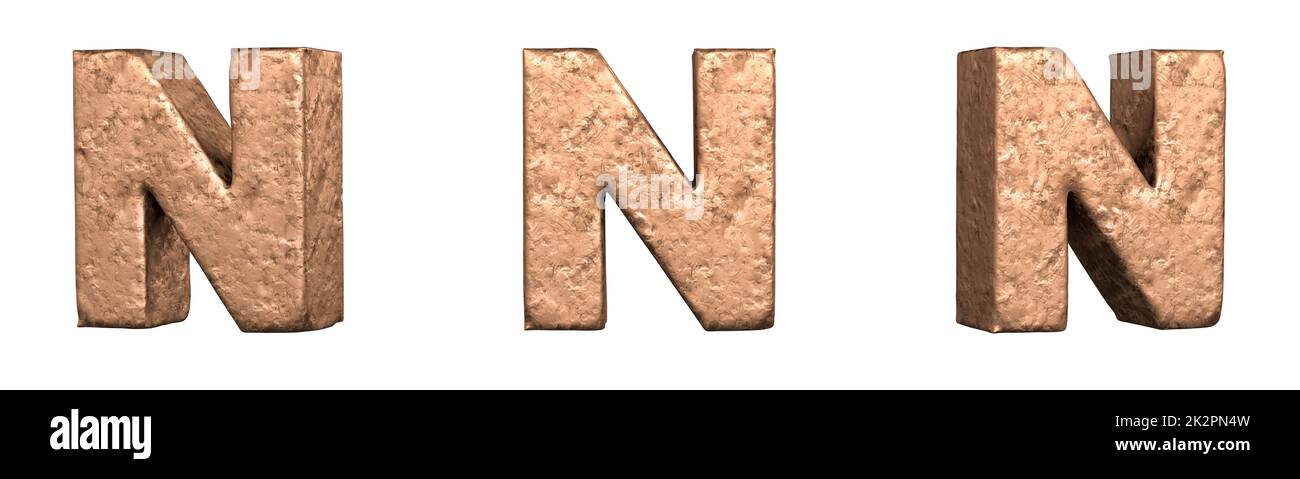 Letter N from Copper letters alphabet collection set. Isolated. 3D Rendering Stock Photo