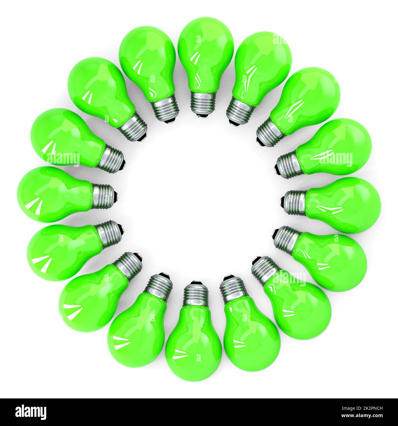 Green light bulbs forming a frame. Isolated. Contains clipping path Stock Photo