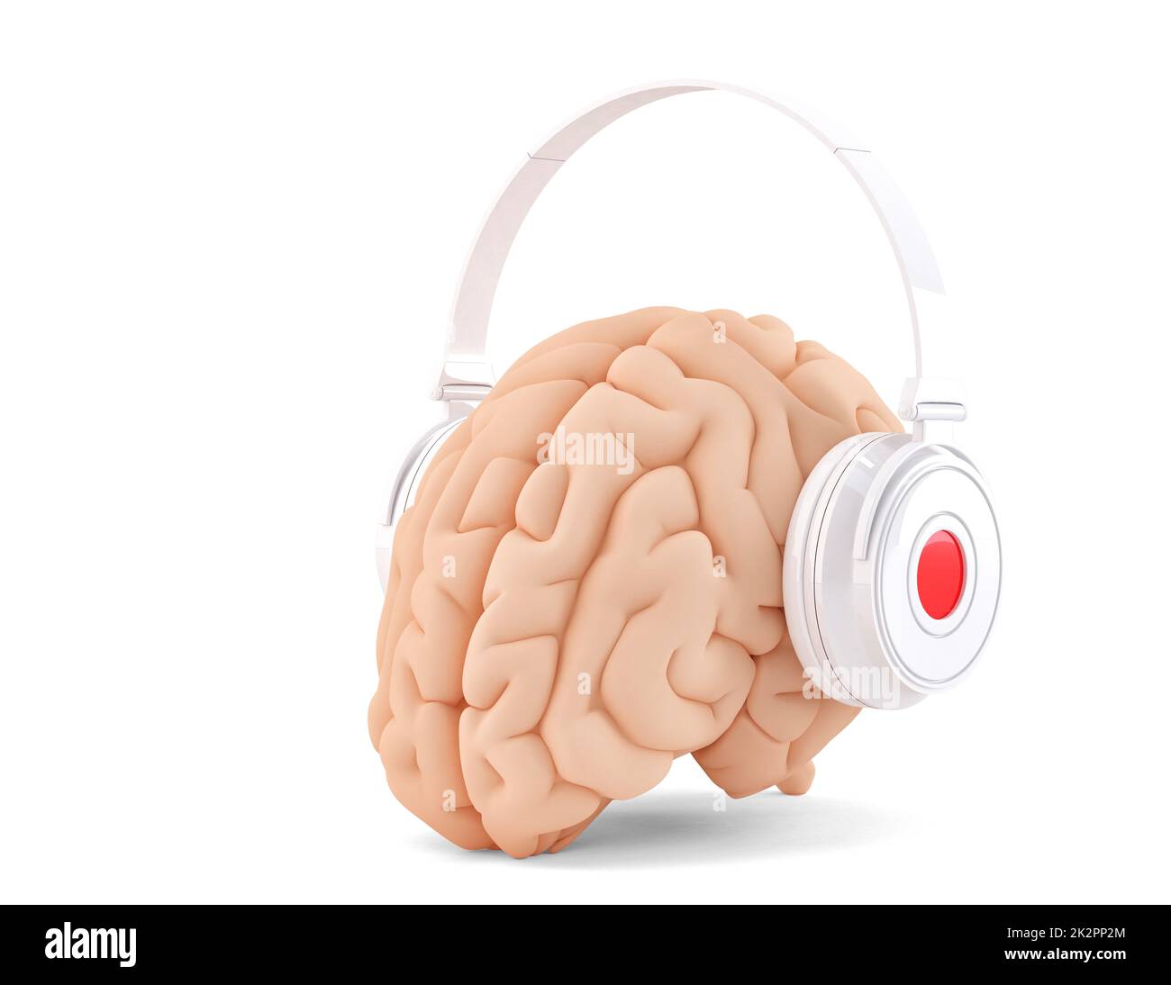 Brain with headphones. Isolated. Cotains clipping path Stock Photo