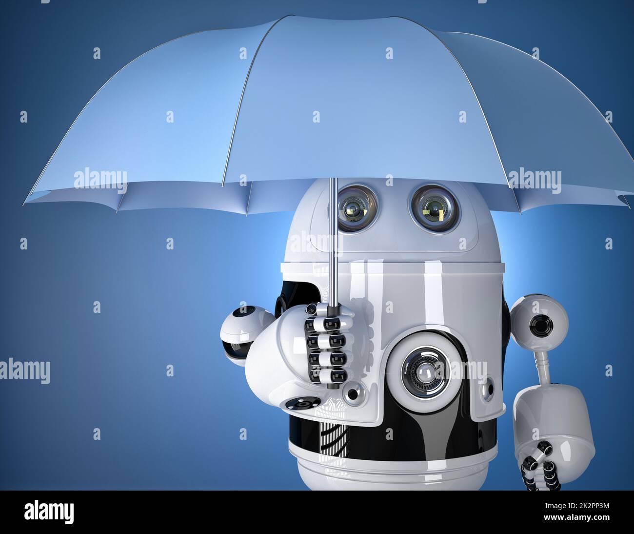 Umbrella Ribit Robot with umbrella. Security concept. Contains clipping path Stock ...