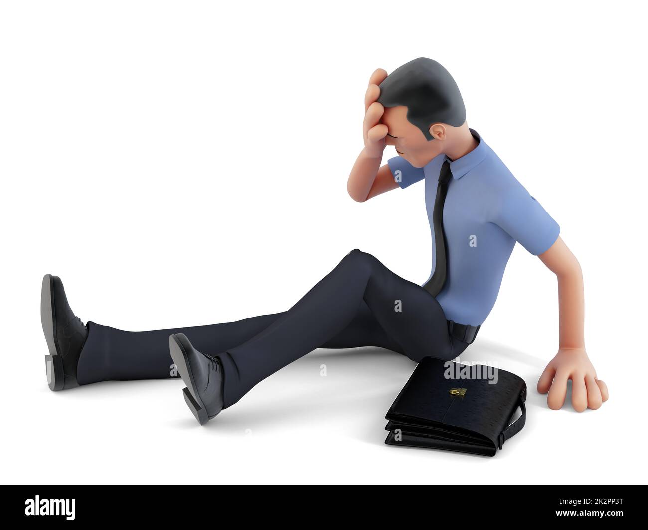Depressed businessman sitting on the floor. 3d illustration. Contains clipping path Stock Photo
