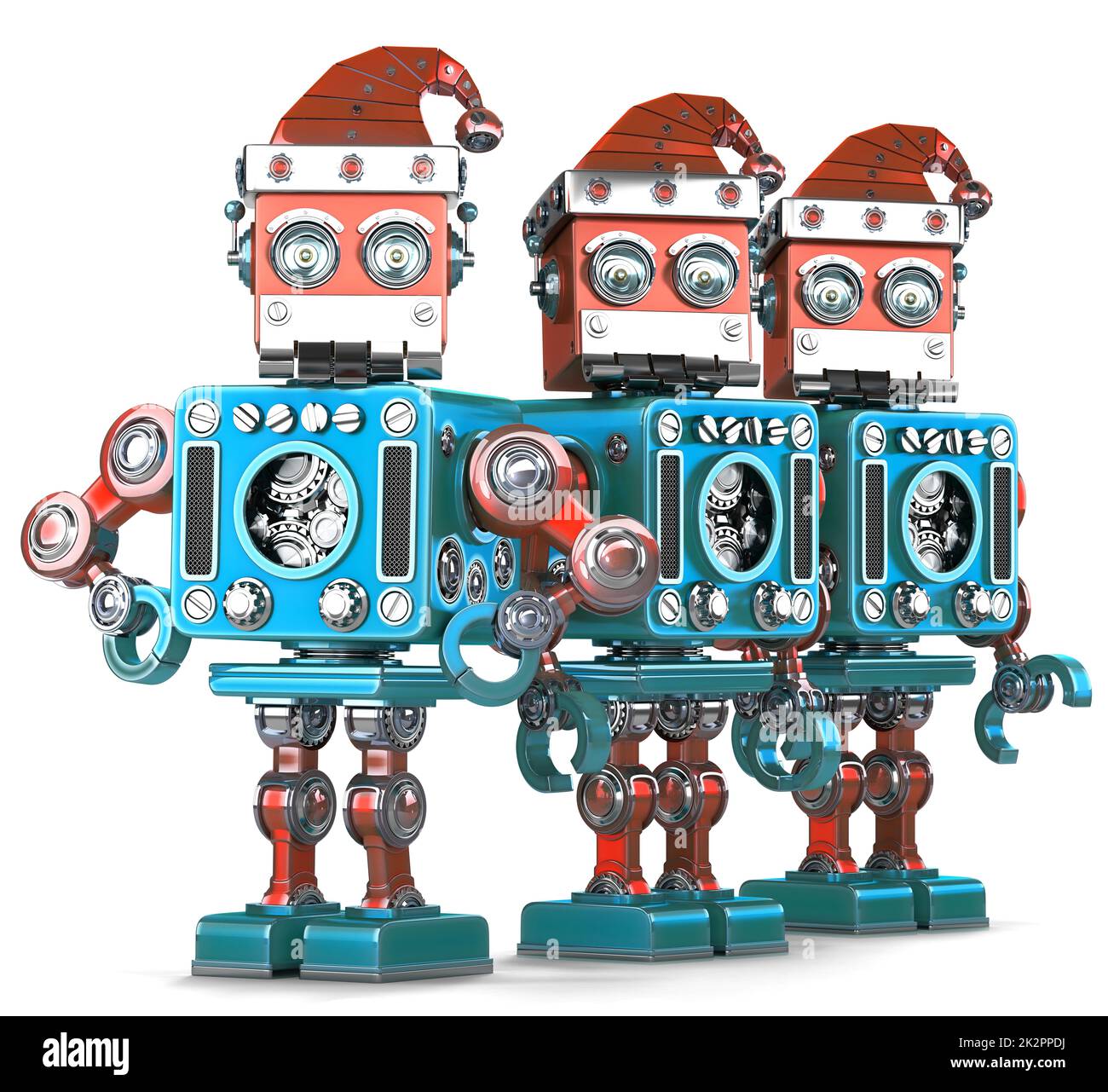 Group of Santa Robots. Christmas concept. Isolated. Contains clipping path Stock Photo