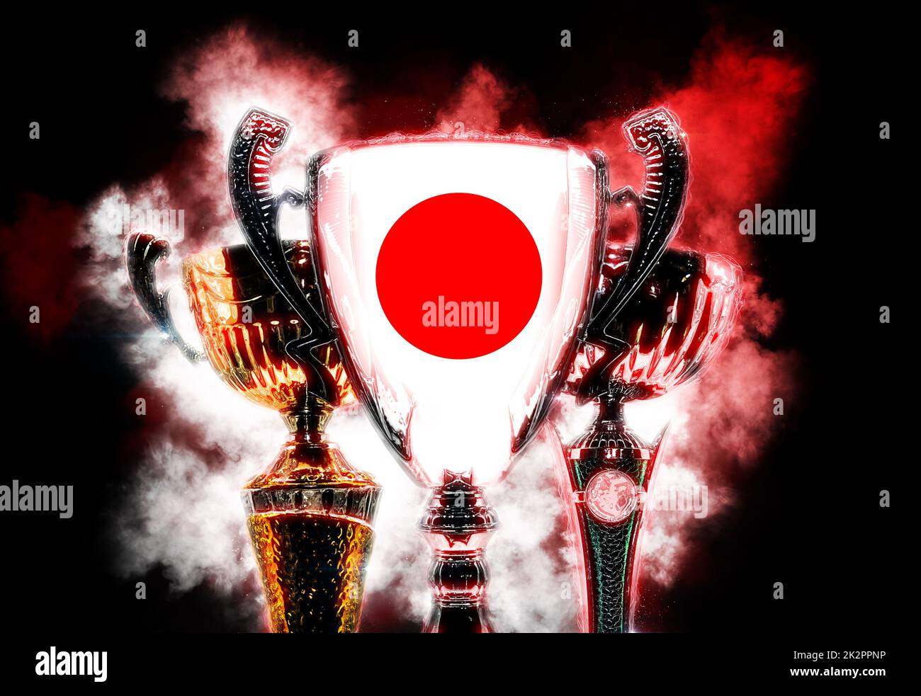 Trophy cup textured with flag of Japan. Digital illustration Stock Photo Alamy