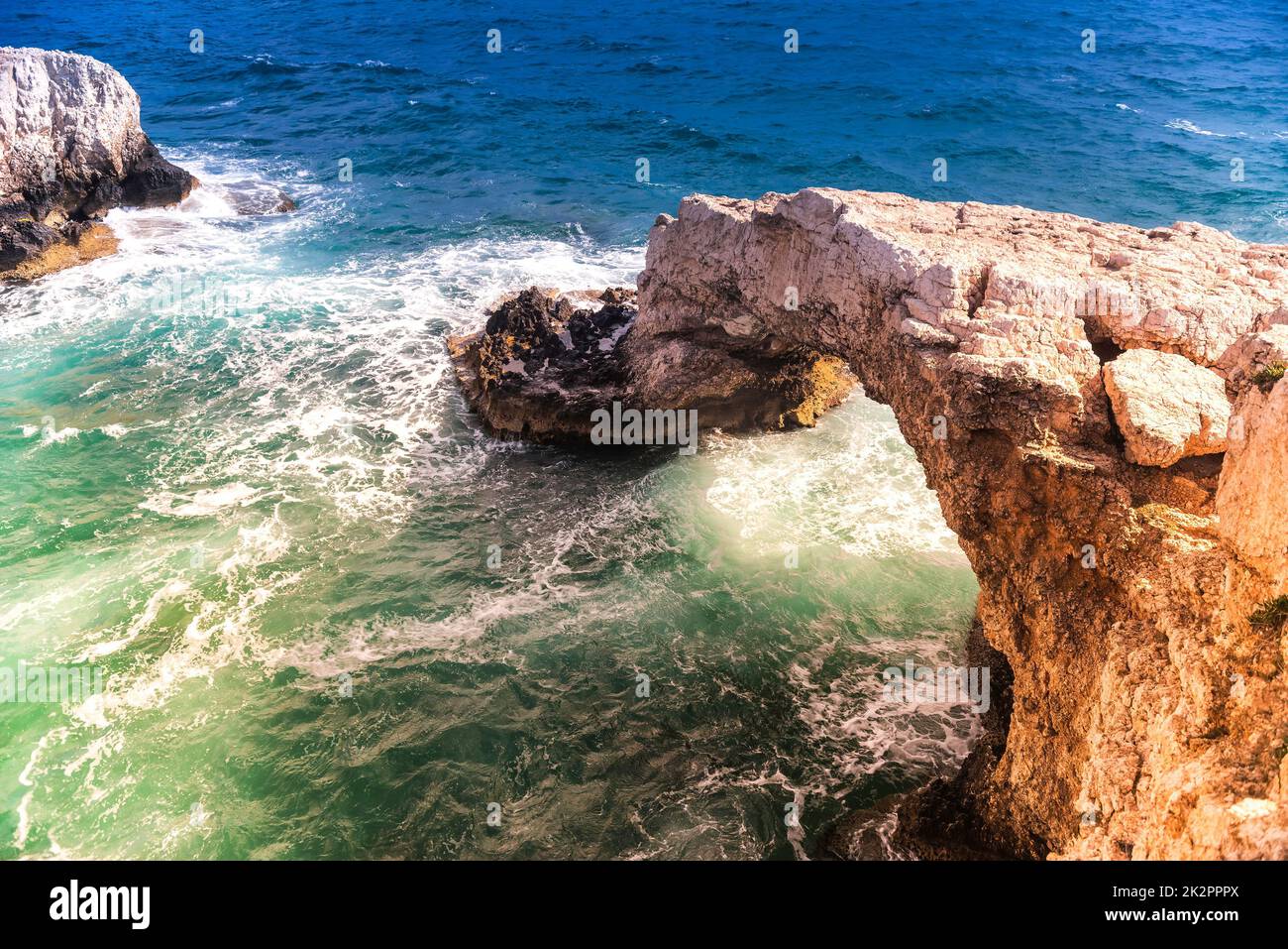 Natural rock bridge near Ayia Napa. Famagusta District. Cyprus Stock Photo