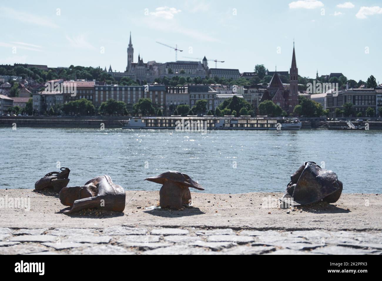 The iron shoes sculptures on the Danube river bank Stock Photo