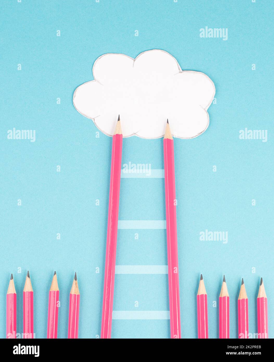 Ladder of success build with pencils, opportunity strategy, blue background, copy space for text, step by step concept, progress in business and education, have a goal Stock Photo
