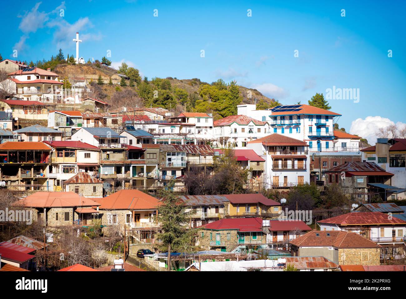 Famous picturesque mountain village of Pedoulas. Nicosia District, Cyprus Stock Photo
