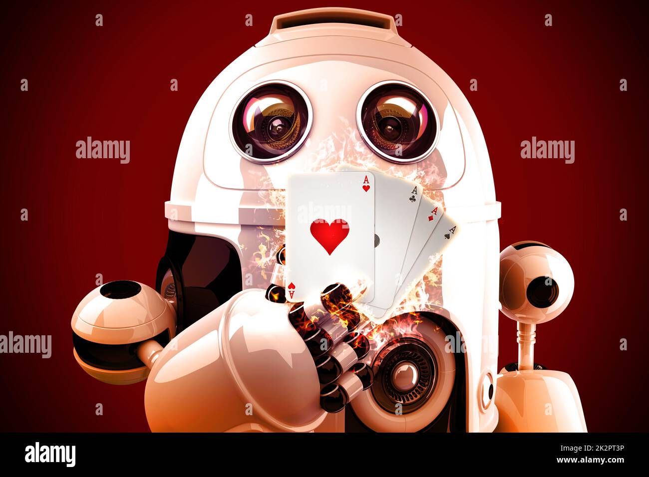 Robot playing poker. 3D illustration Stock Photo