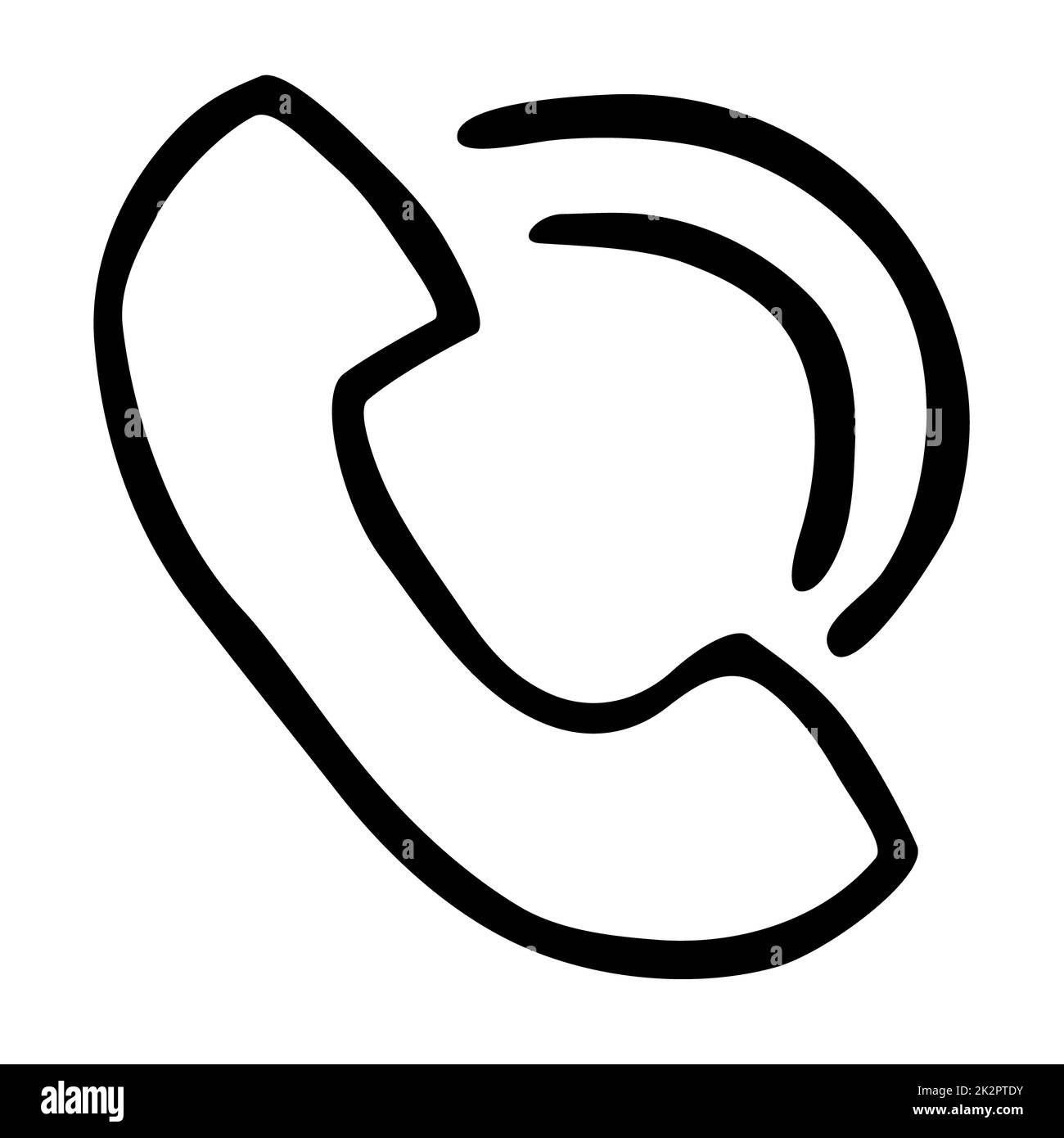 Doodle telephone call icon, hand drawn with thin black line. Stock Photo