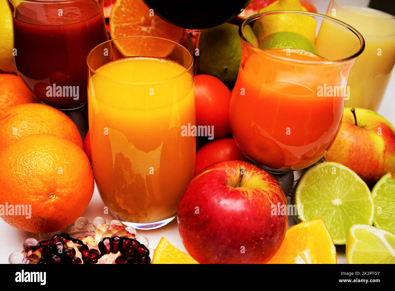Healthy fruit and vegetable juices on a white background Stock Photo