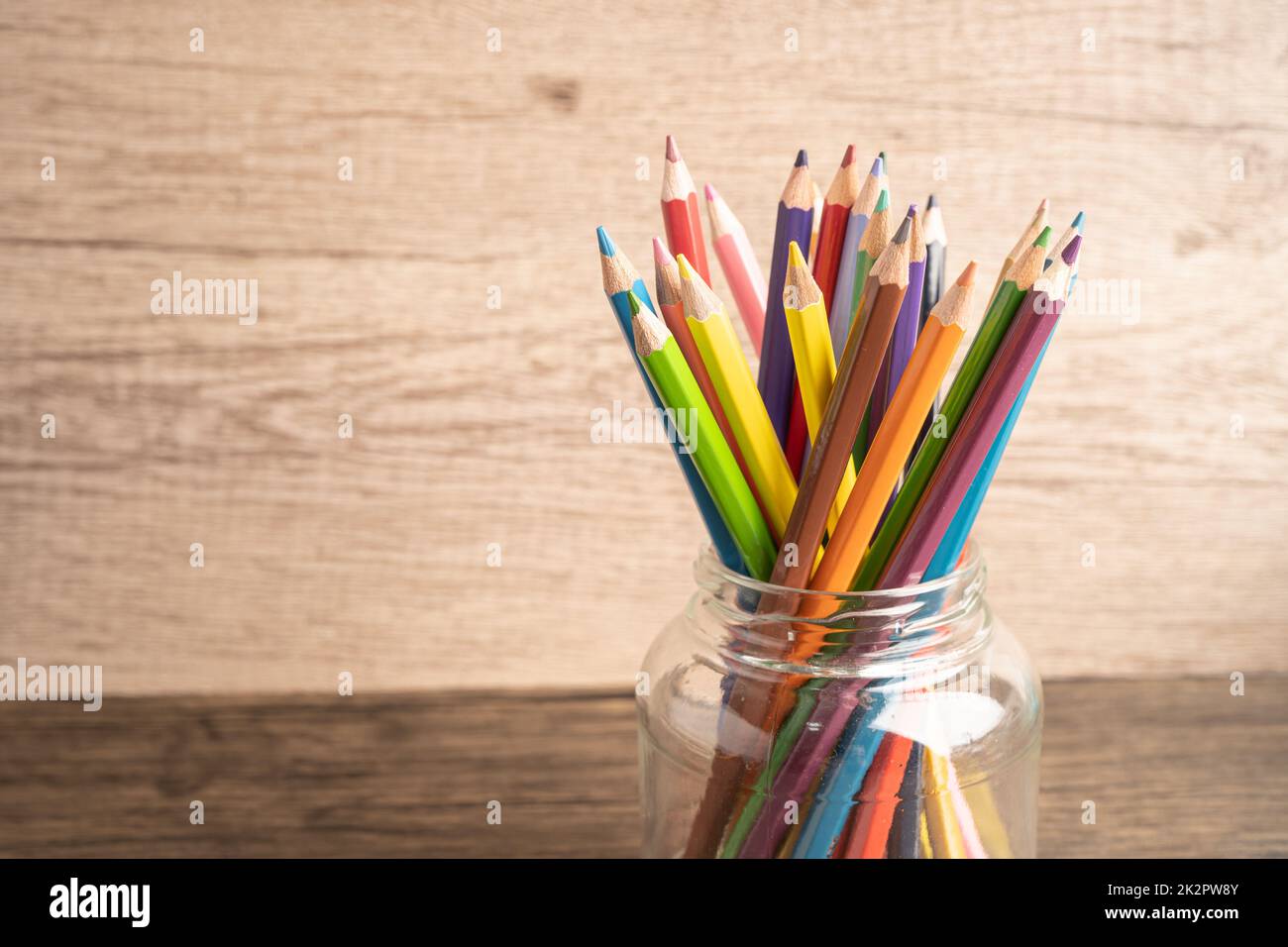 Colorful pencils with copy space, learning university education concept. Stock Photo