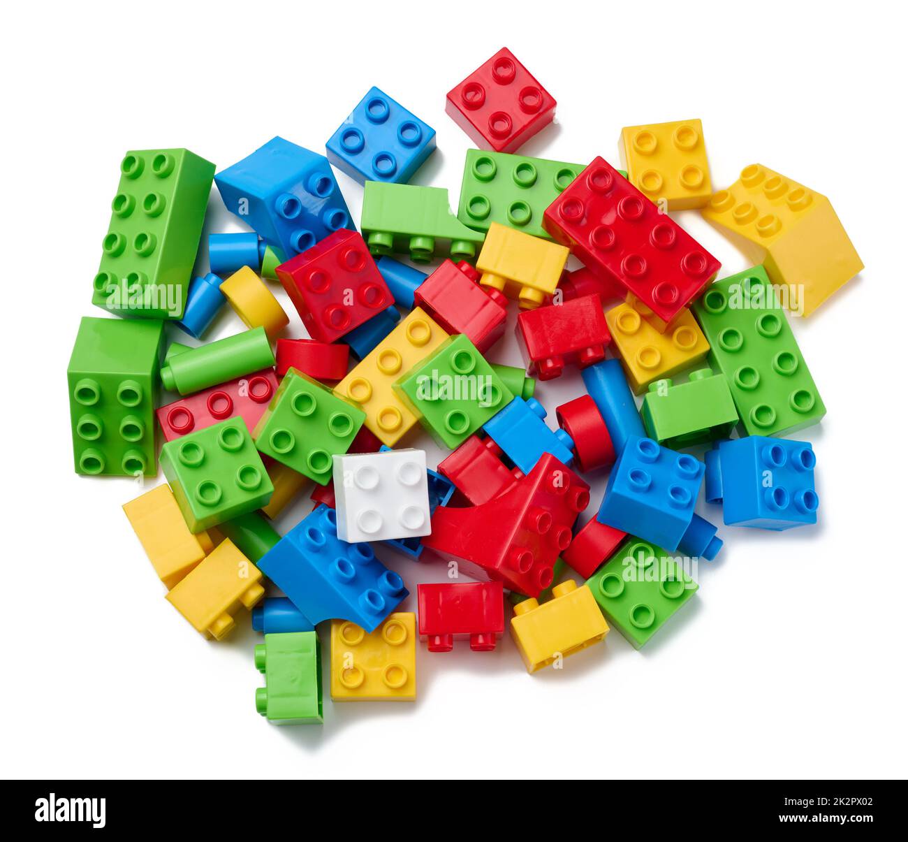 Scattered parts of a plastic children's designer, top view Stock Photo