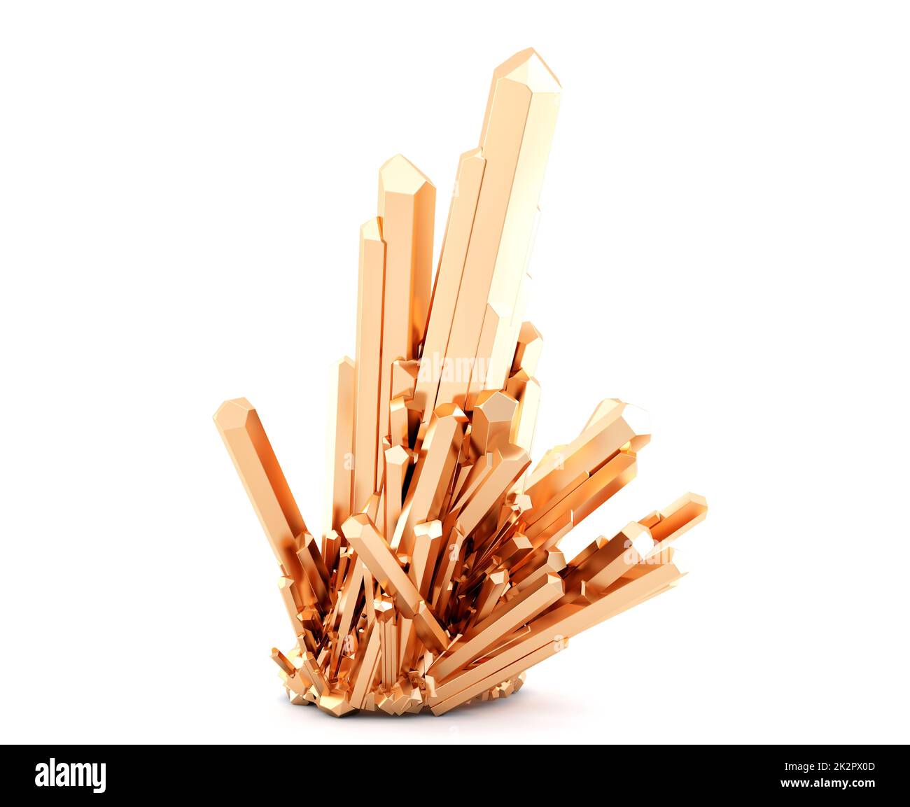 Peach color crystal cluster isolated on white background. 3D