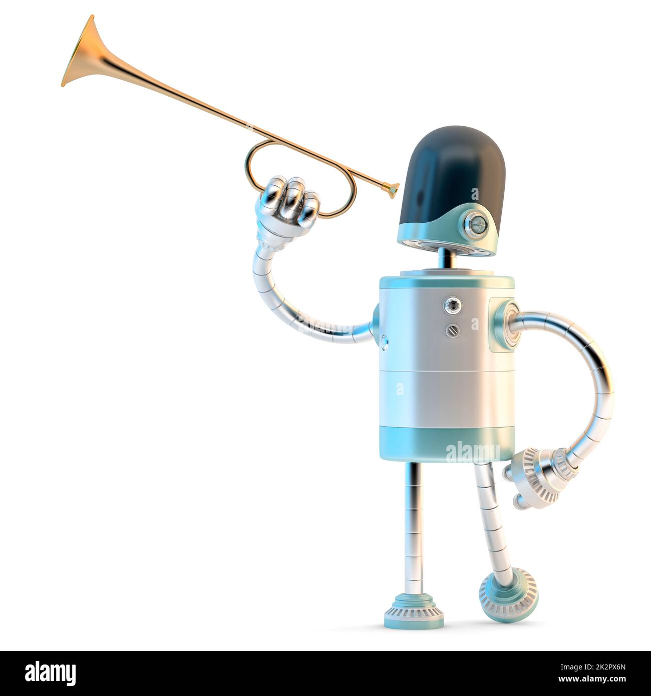 Robot with trumpet. 3D illustration. Isolated on white background Stock Photo