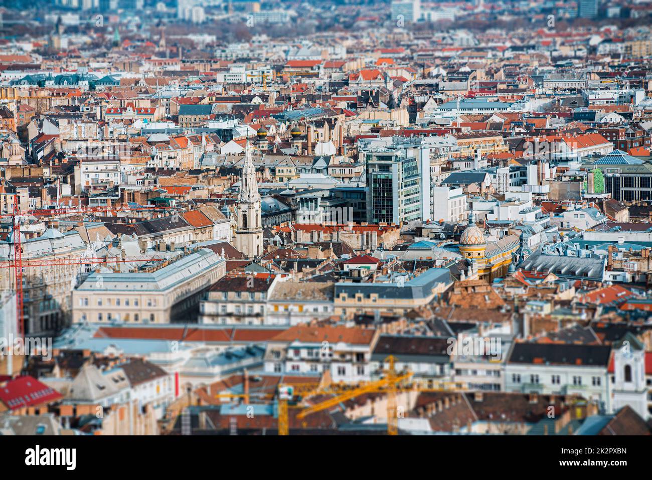 Elevated view of Budapest cityscape with tilt and shift effect. Hungary Stock Photo