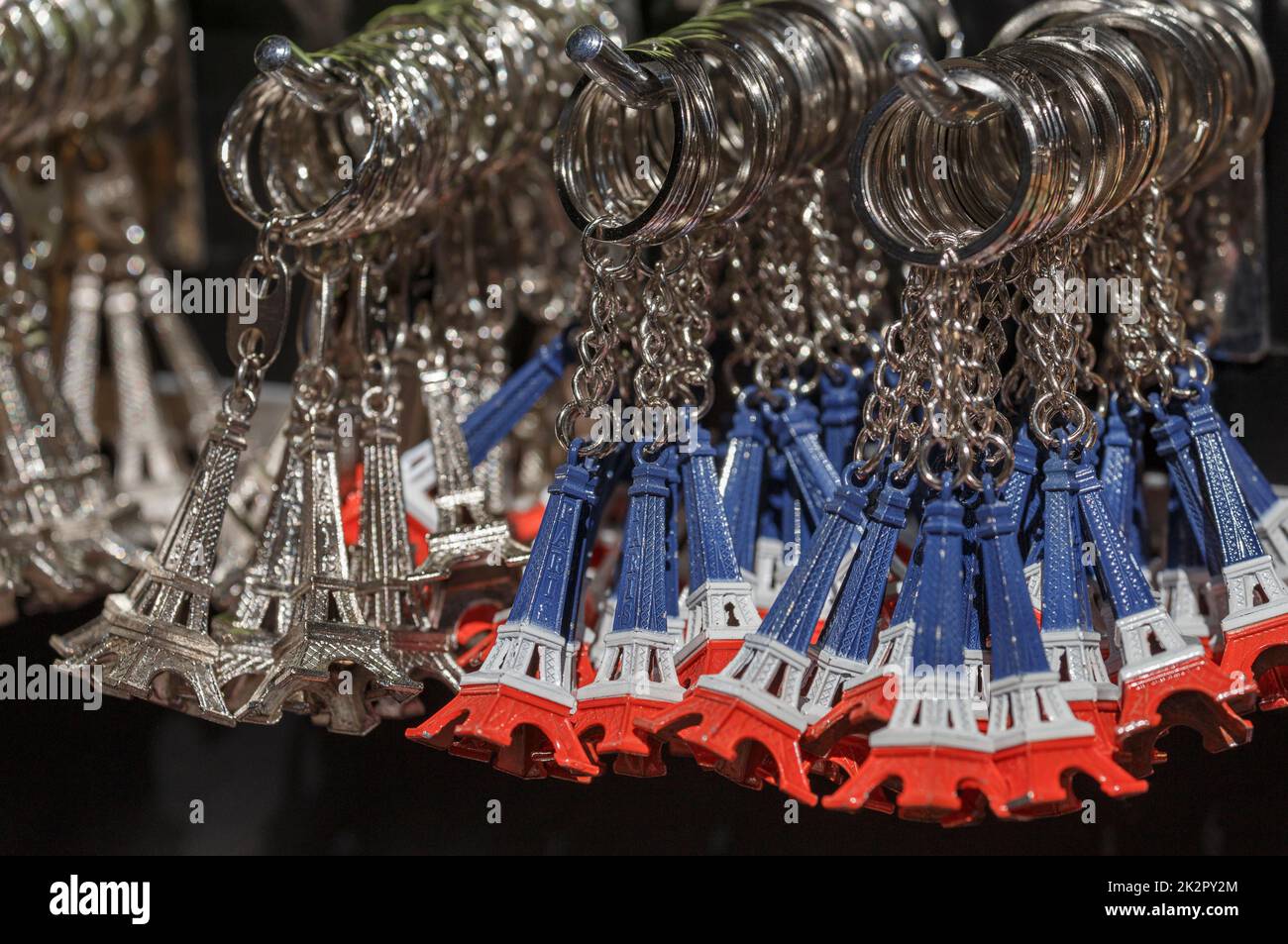 Small Eiffel towers souvenirs keyrings in Paris, France Stock Photo Alamy