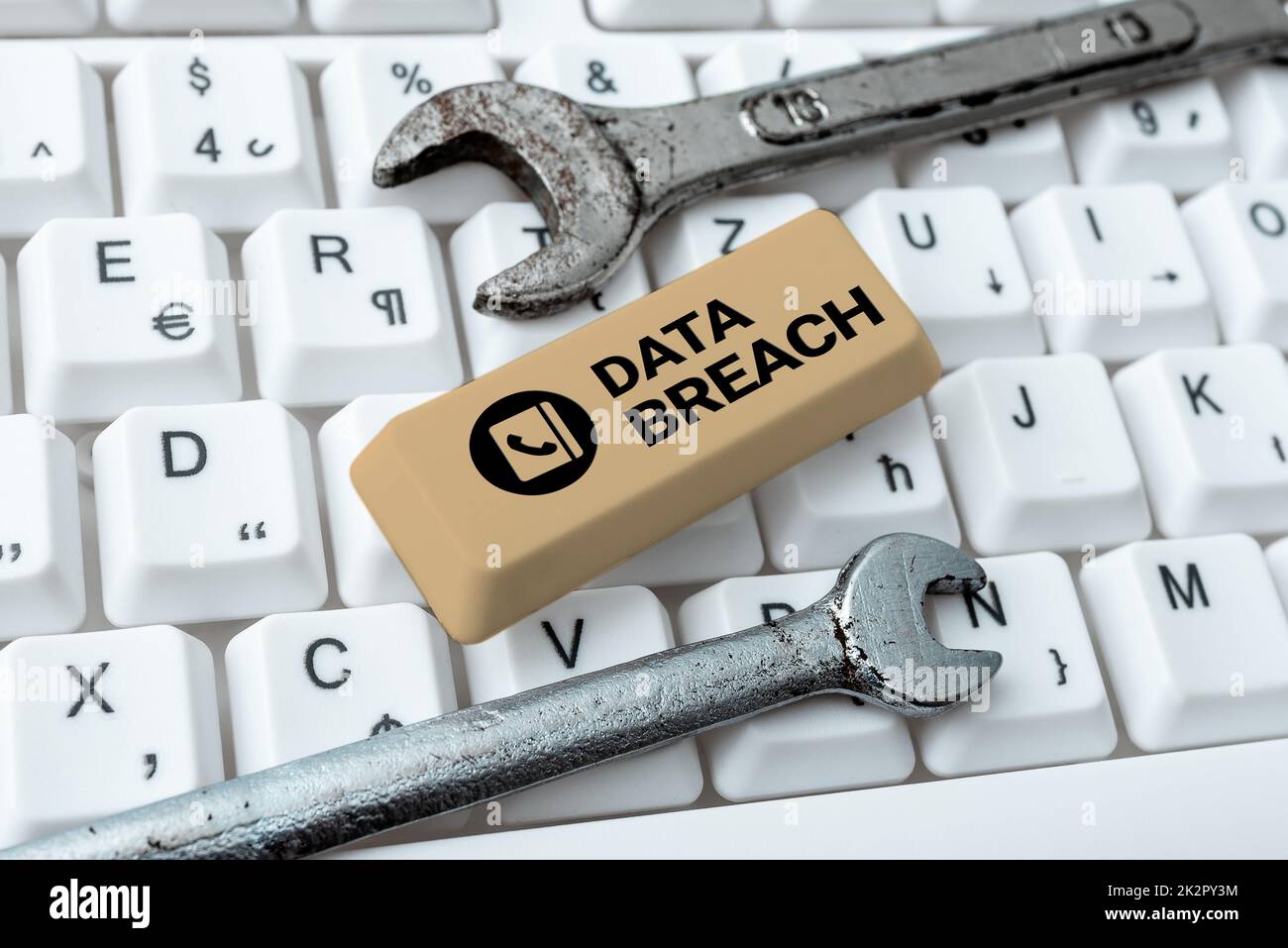 Conceptual caption Data Breach. Business concept security incident where sensitive protected information copied Stock Photo